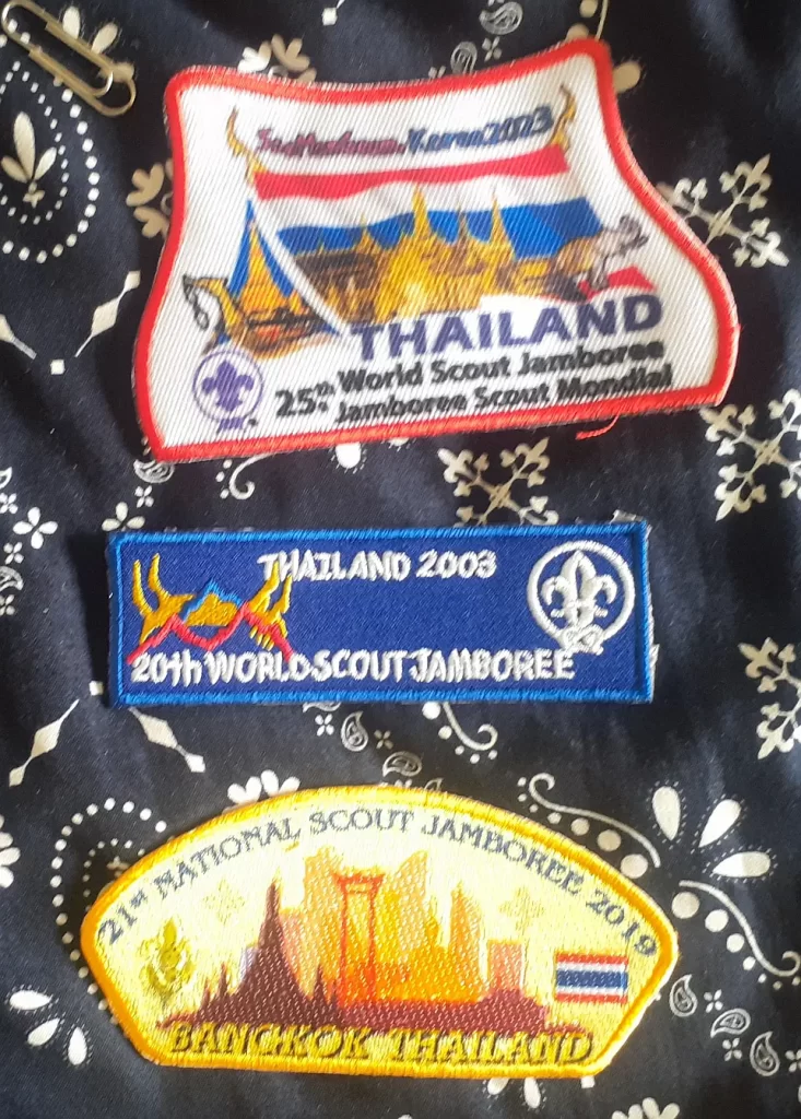 上　第25回世界スカウトジャンボリータイ派遣隊ワッペン
中　第20回世界スカウトジャンボリータイ派遣隊ワッペン
下　第20回ナショナルスカウトジャンボリーワッペン
